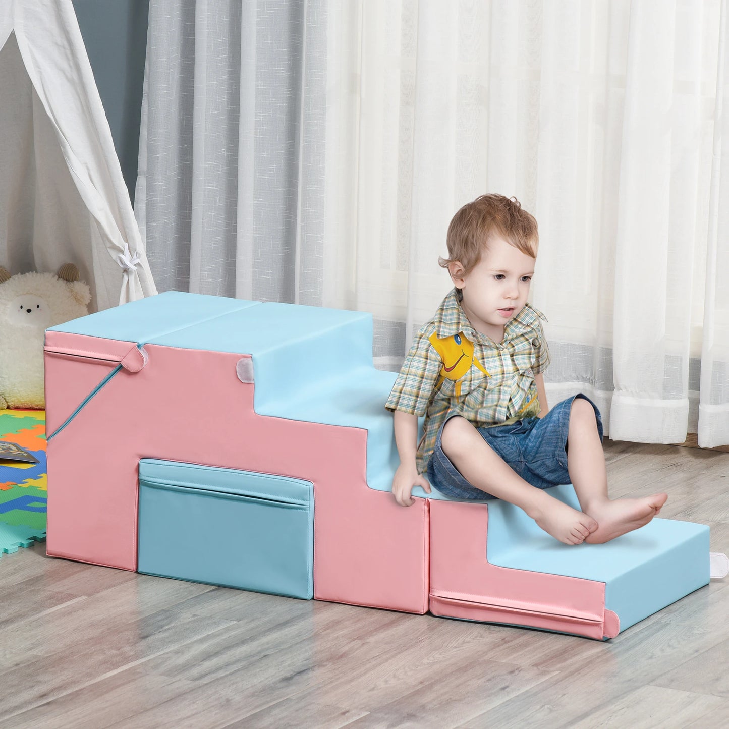 2-Piece Soft Play Set, Baby Foam Climber Block - Pink / Blue