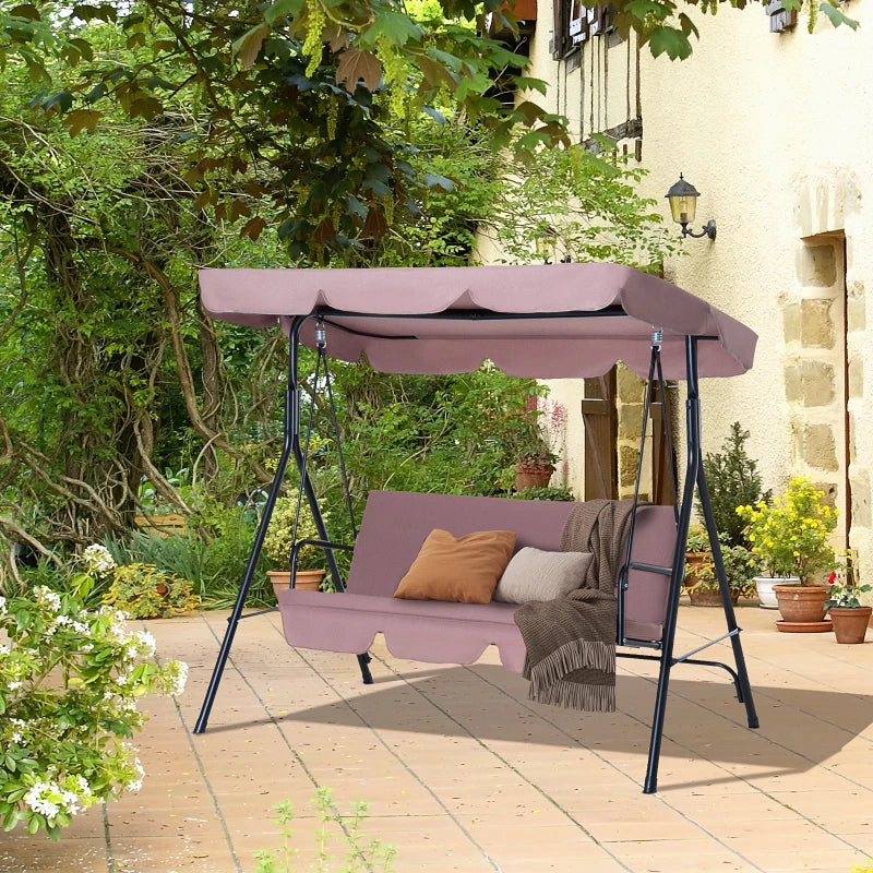 3-Seater Swing Chair with Adjustable Overhead Sun Protection Canopy - Plumb Brown