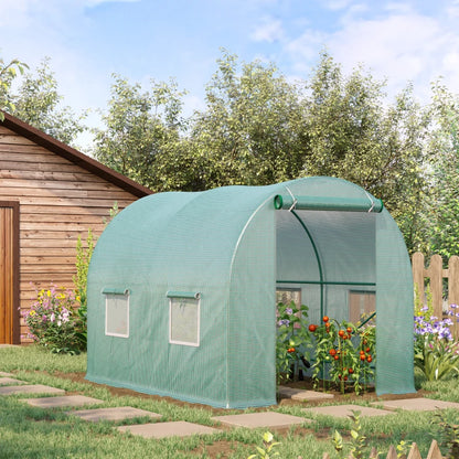 Reinforced Walk-in Polytunnel Greenhouse with Roll Up Door, Galvanised Steel Frame and Zipped Door Windows (2.5m x 2m)