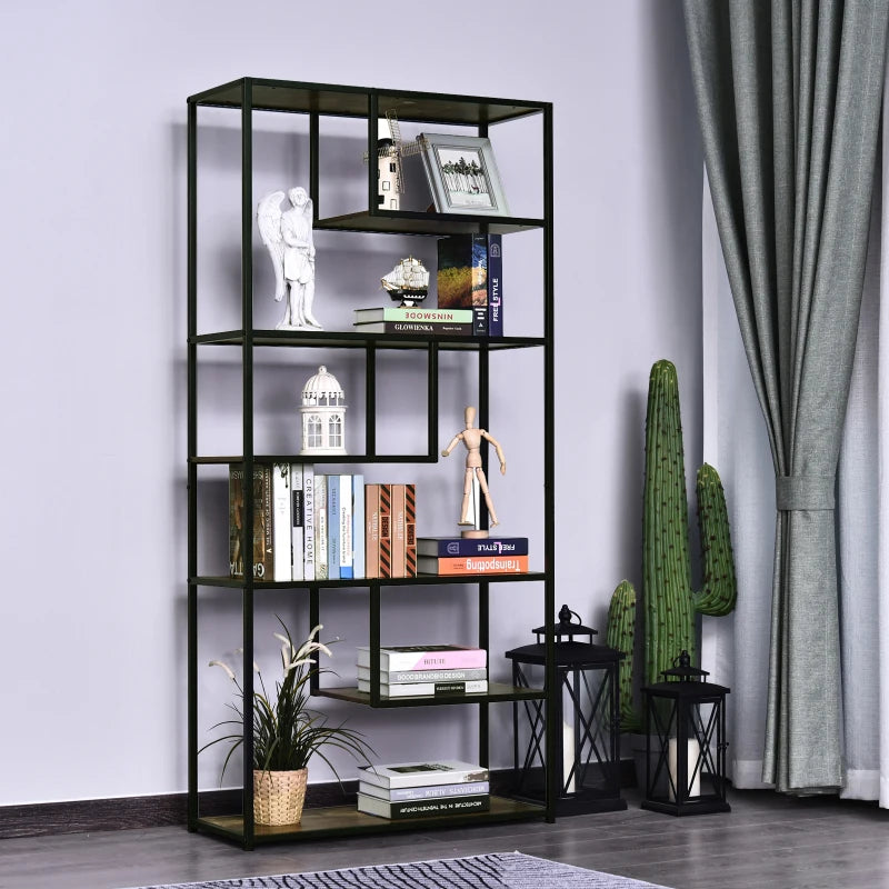 Abstract Style Bookcase Tall Shelf Unit with Steel Frame