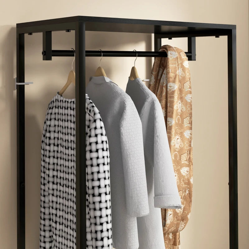 Slimline Steel Frame Coat Rack with Hanger Rail and 2-Tier Shoe Shelving