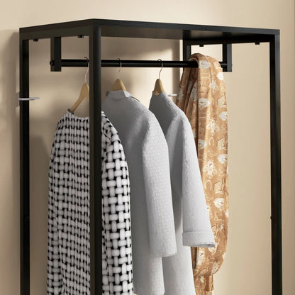 Slimline Steel Frame Coat Rack with Hanger Rail and 2-Tier Shoe Shelving