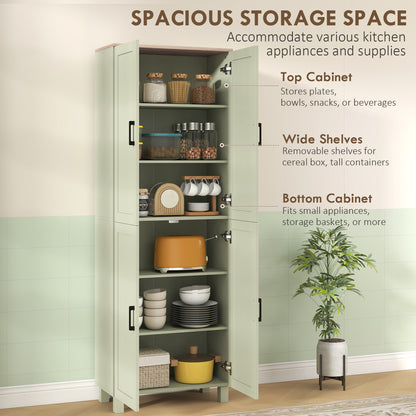 Freestanding Kitchen Cupboard, 4-Door Storage Cabinet with Adjustable Shelves, Modern Kitchen Pantry, 170cm, Green
