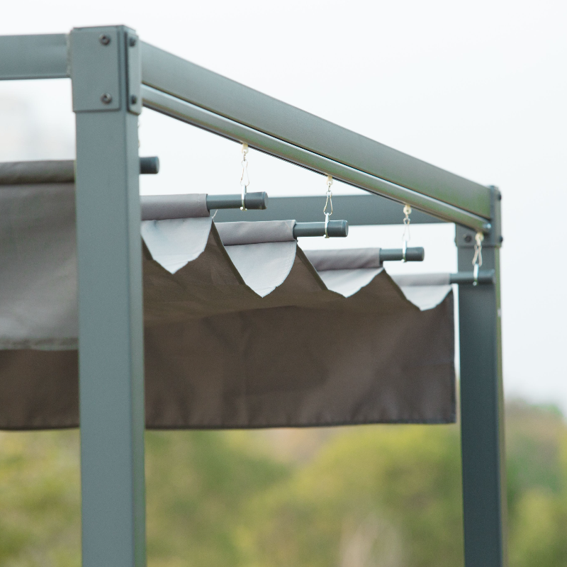 4 x 3(m) Metal Outdoor Pergola with Retractable Roof, Outdoor Gazebo with Drainage Holes for Garden, Patio, Lawn, Grey