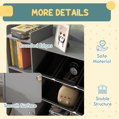 Toy Storage Unit with 8 Removable Bins, Storage Shelves, Cabinet, Grey