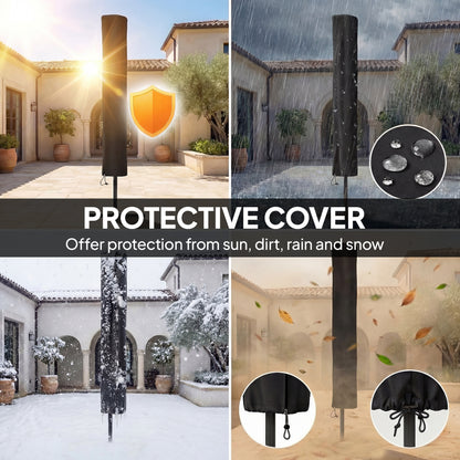 2.6 m Garden Parasol Umbrella with LED Solar Light, Parasol Cover, Outdoor Market Patio Umbrella, Black