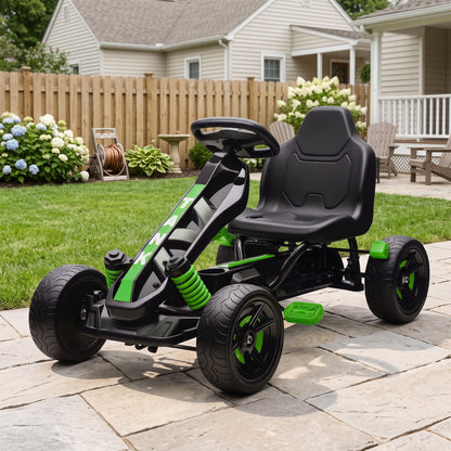 Pedal Go Kart for Kids Aged 3-6 Years, with Freewheel System, Brake, EVA Anti-Slip Wheels, Green