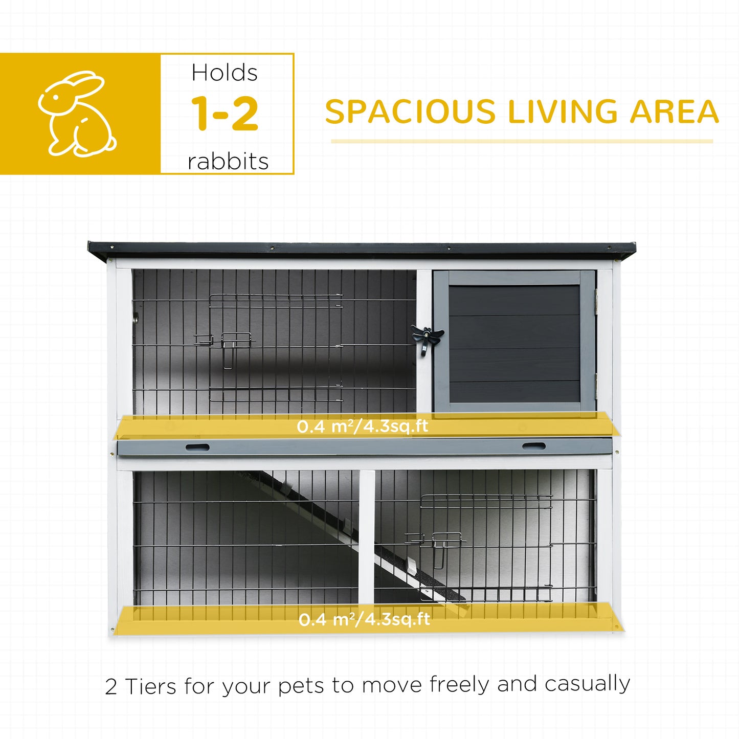 2-Tier Wooden Rabbit Hutch Guinea Pig House Bunny Cage Backyard w/ Openable Roof Small Animal House for Outdoor Grey