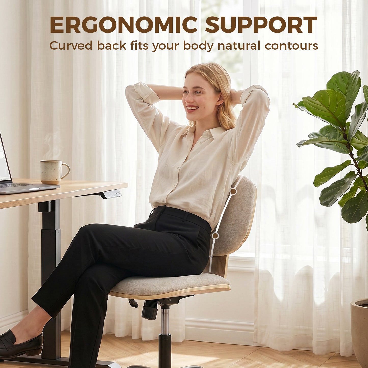 Home Office Desk Chair Rocking Function Ergonomic Swivel Chair with PU Wheels, Light Grey