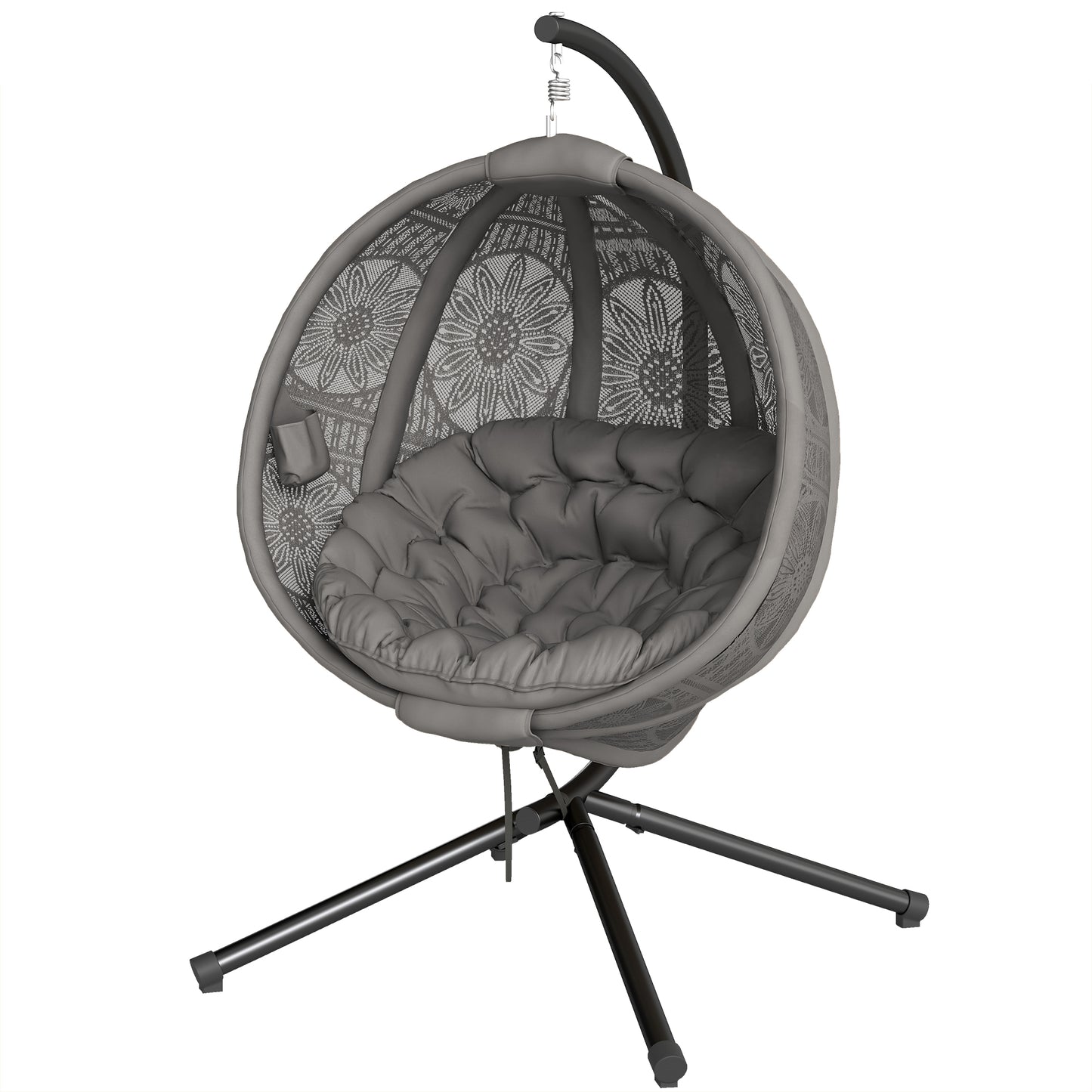 Round Egg Basket Chair, with Steel Stand, Charcoal Grey