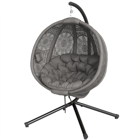 Round Egg Basket Chair, with Steel Stand, Charcoal Grey