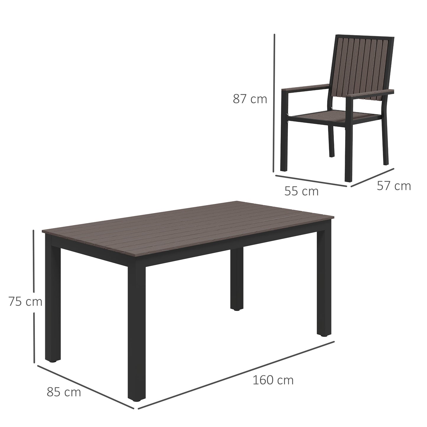6 Seater Garden Dining Set with Stackable Chairs, Aluminium Frame, Rectangular Plastic Top, Garden Furniture Set