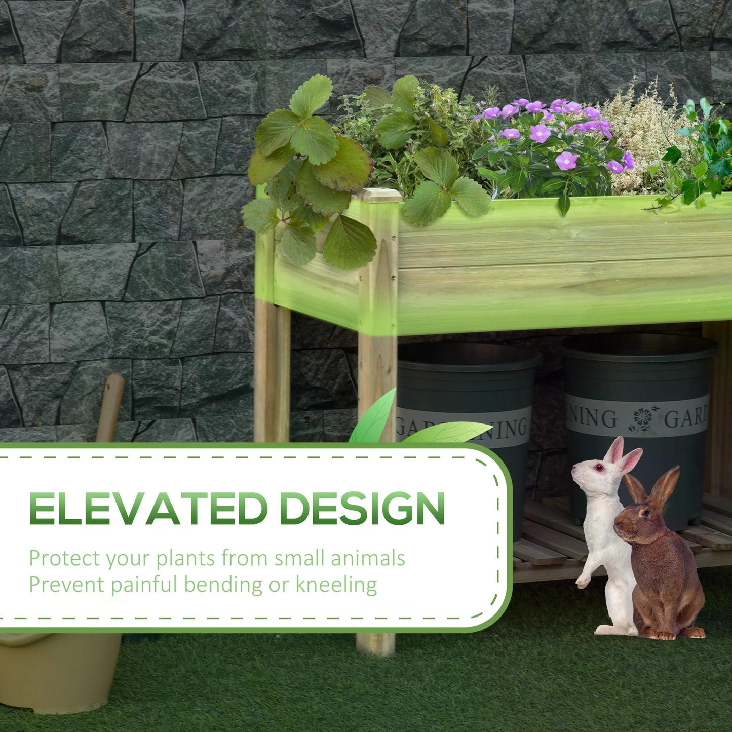 Garden Wooden Planters， Raised Garden Bed with Legs and Storage Shelf Elevated Wooden Planter Box