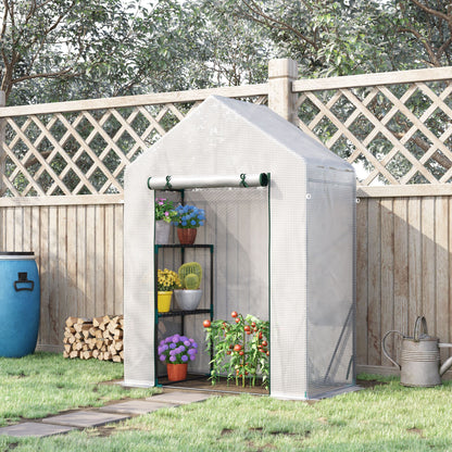 Walk In Greenhouse with 2 Tier Shelf, Portable Gardening Plant Grow House Tomato Greenhouse with Roll up Zip Panel Door