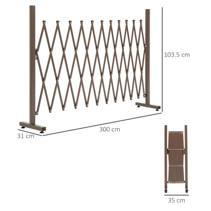 Expanding Trellis Fence, Freestanding Movable Fence, Foldable Garden Screen Panel, 300 x 103.5 cm, Dark Brown