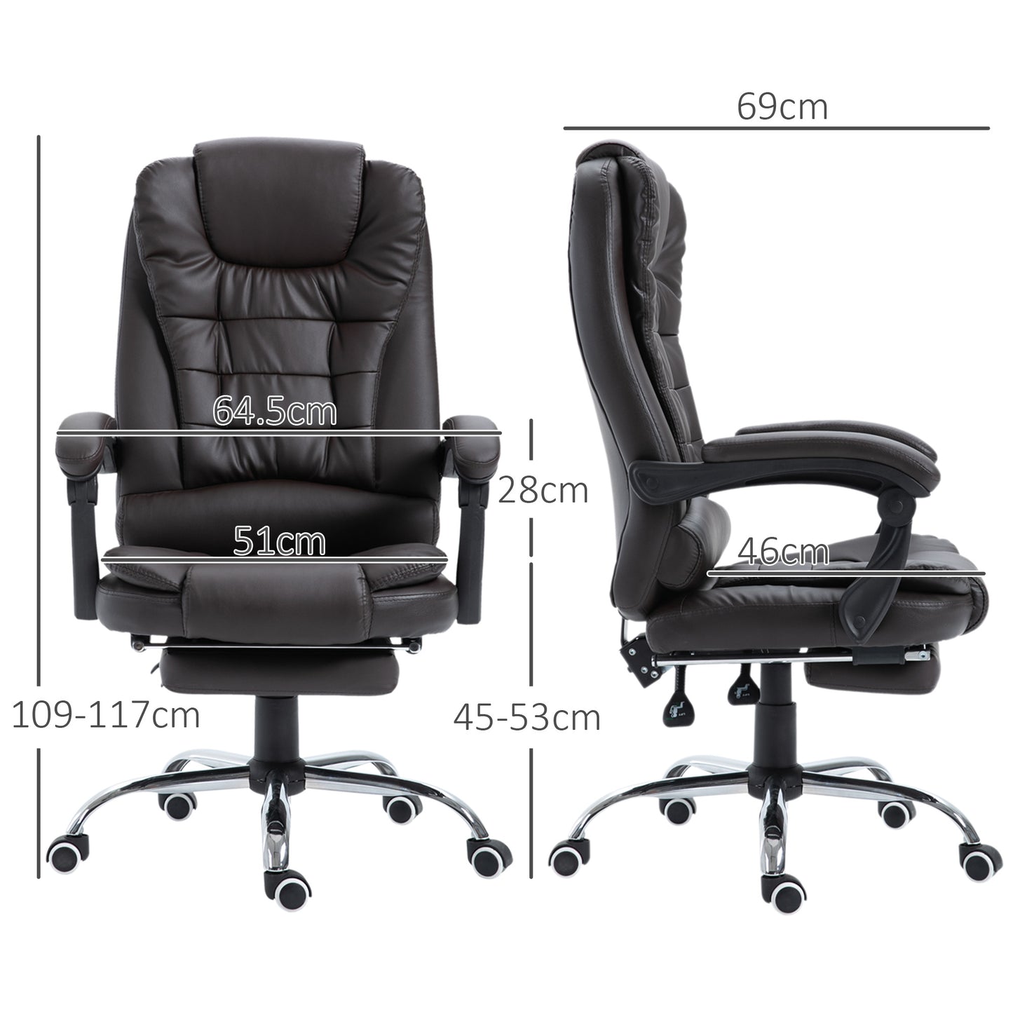 PU Leather Executive Office Chair, High Back Swivel Chair with Retractable Footrest, Adjustable Height, Reclining Function