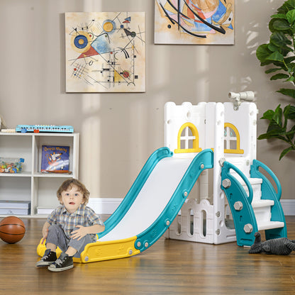 5 in 1 Toddler Slide with Basketball Hoop, Climber, Telescope, Storage Basket, for Ages 1-3 Years, Yellow