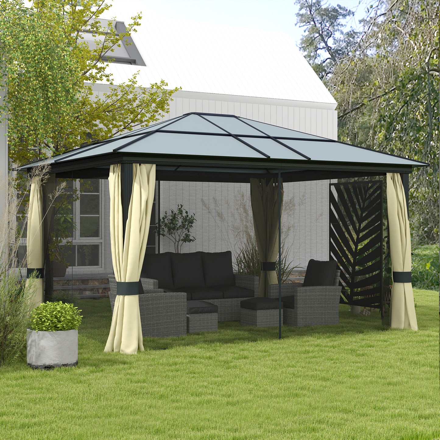 3.6 x 4m Hardtop Gazebo Canopy with Polycarbonate Roof and Aluminium Frame