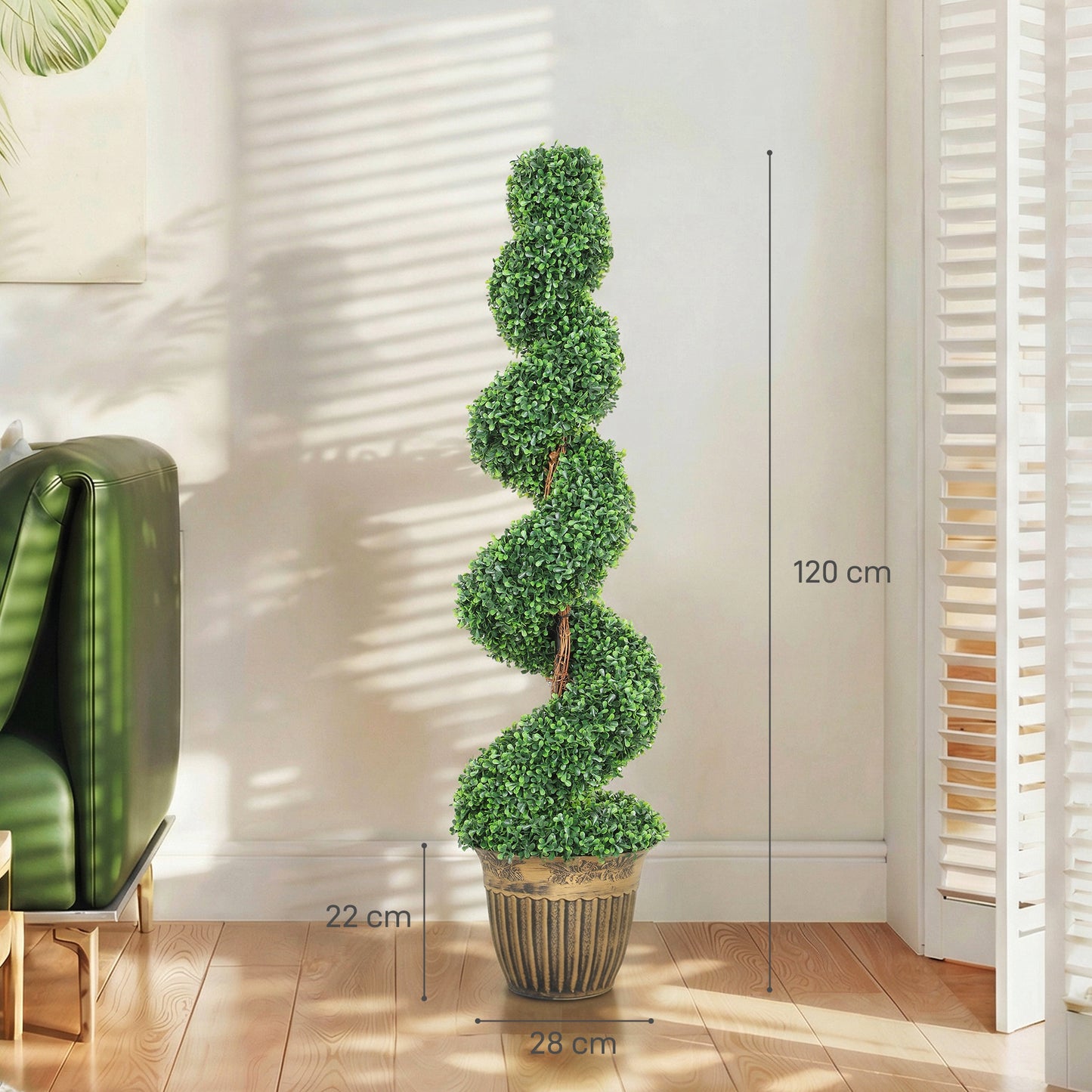 Set of 2 Artificial Plants, Topiary Spiral Boxwood Trees with Pot, for Home Indoor Outdoor Decor, 120cm