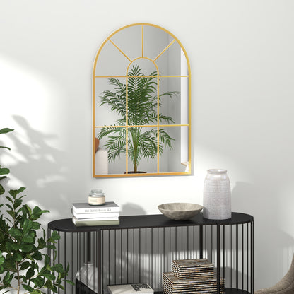 90 X 61cm Arched Grid Mirror - Gold Tone