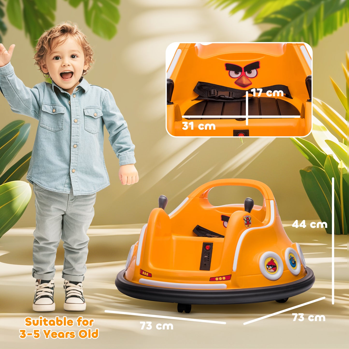 Angry Bird Licensed Waltzer Car, 12V Kids Bumper Car w/ Joysticks, Remote, Music LED Lights, Orange