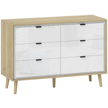 Storage Cabinet, Chest of Drawers with 6 Drawers and 5 Legs for Bedroom, High Gloss White