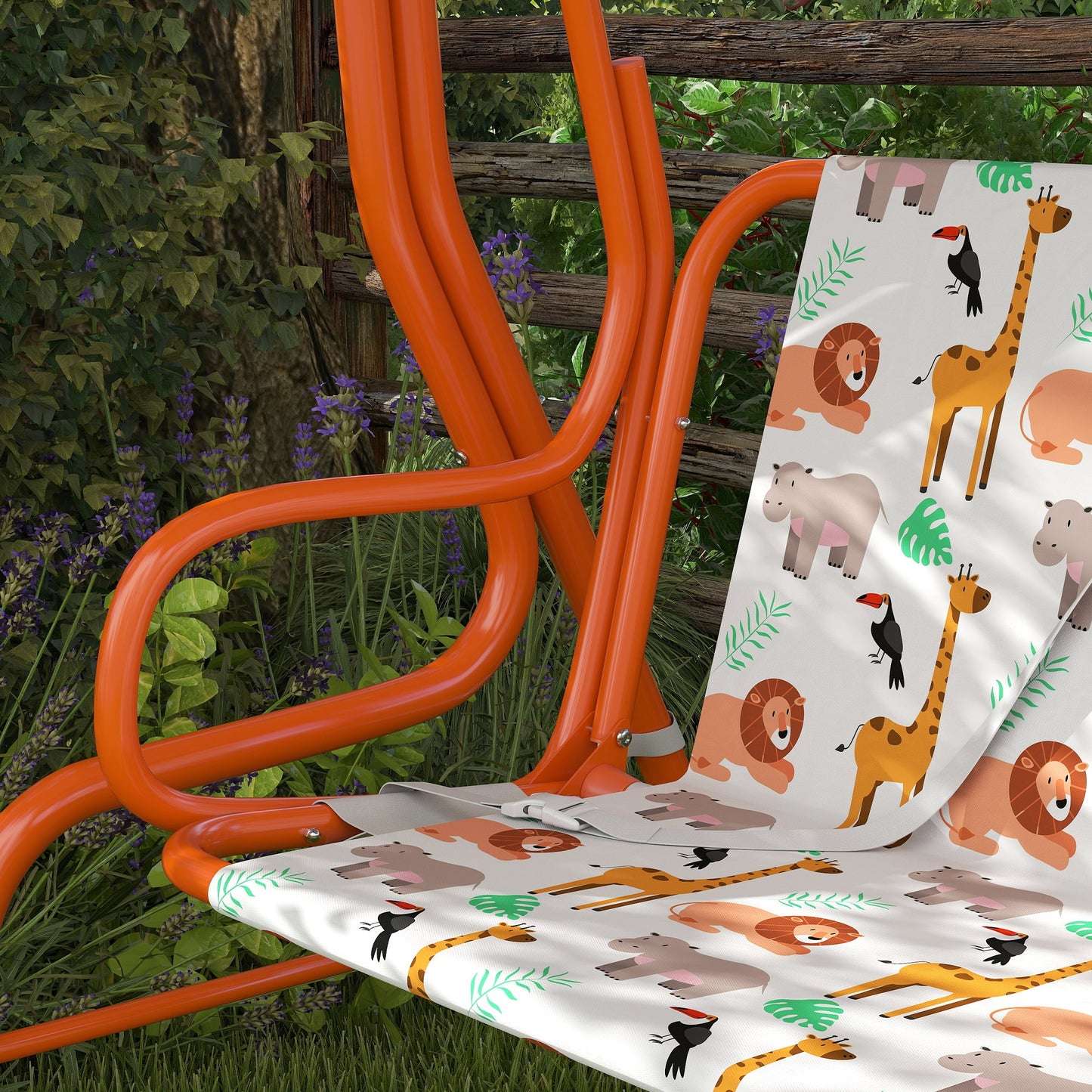 Kids Porch Swing, 2-Seater Patio Swing Bench Hammock with Seat Belts, Adjustable Canopy for Garden, Orange