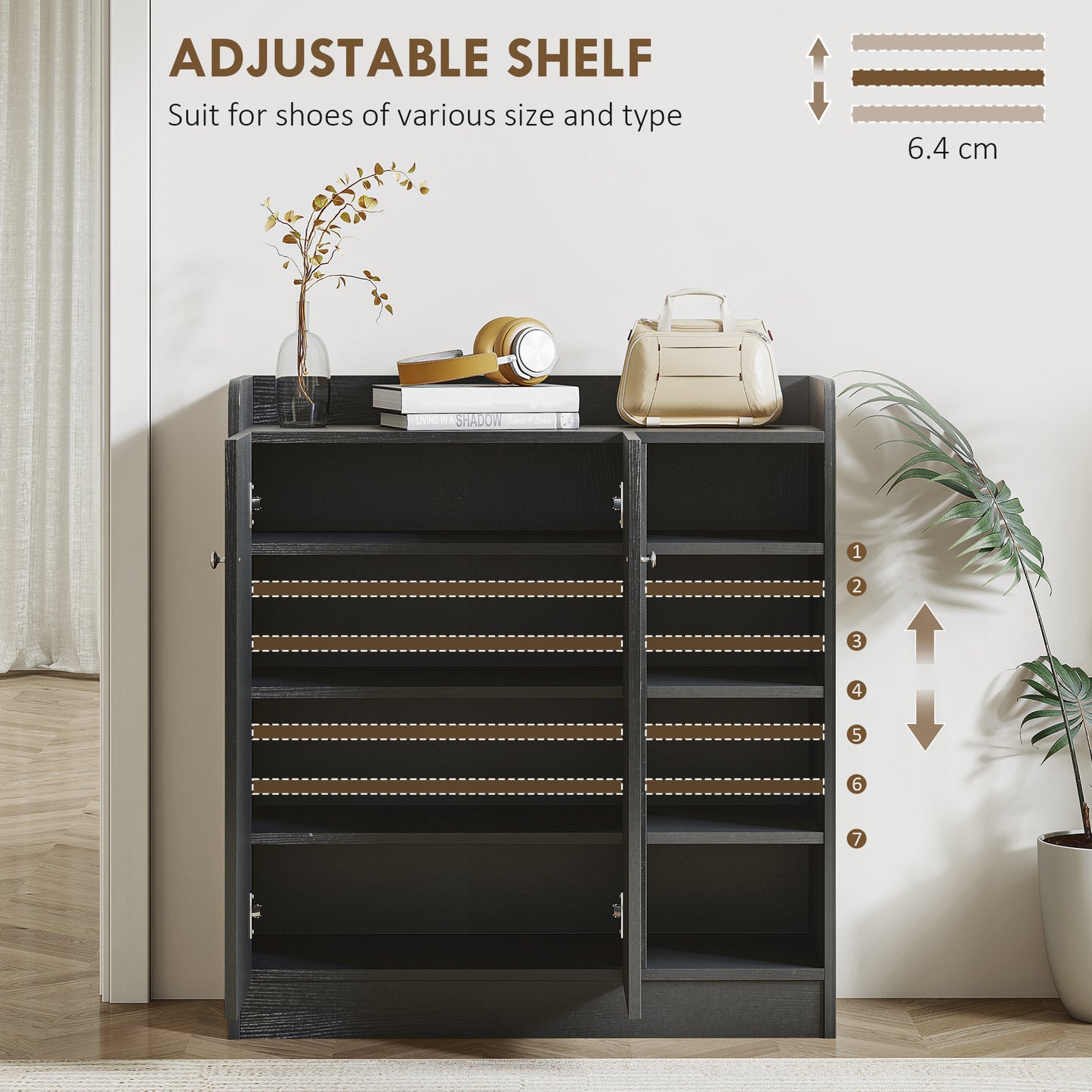 Shoe Storage Cabinet with Adjustable Shelves - Black