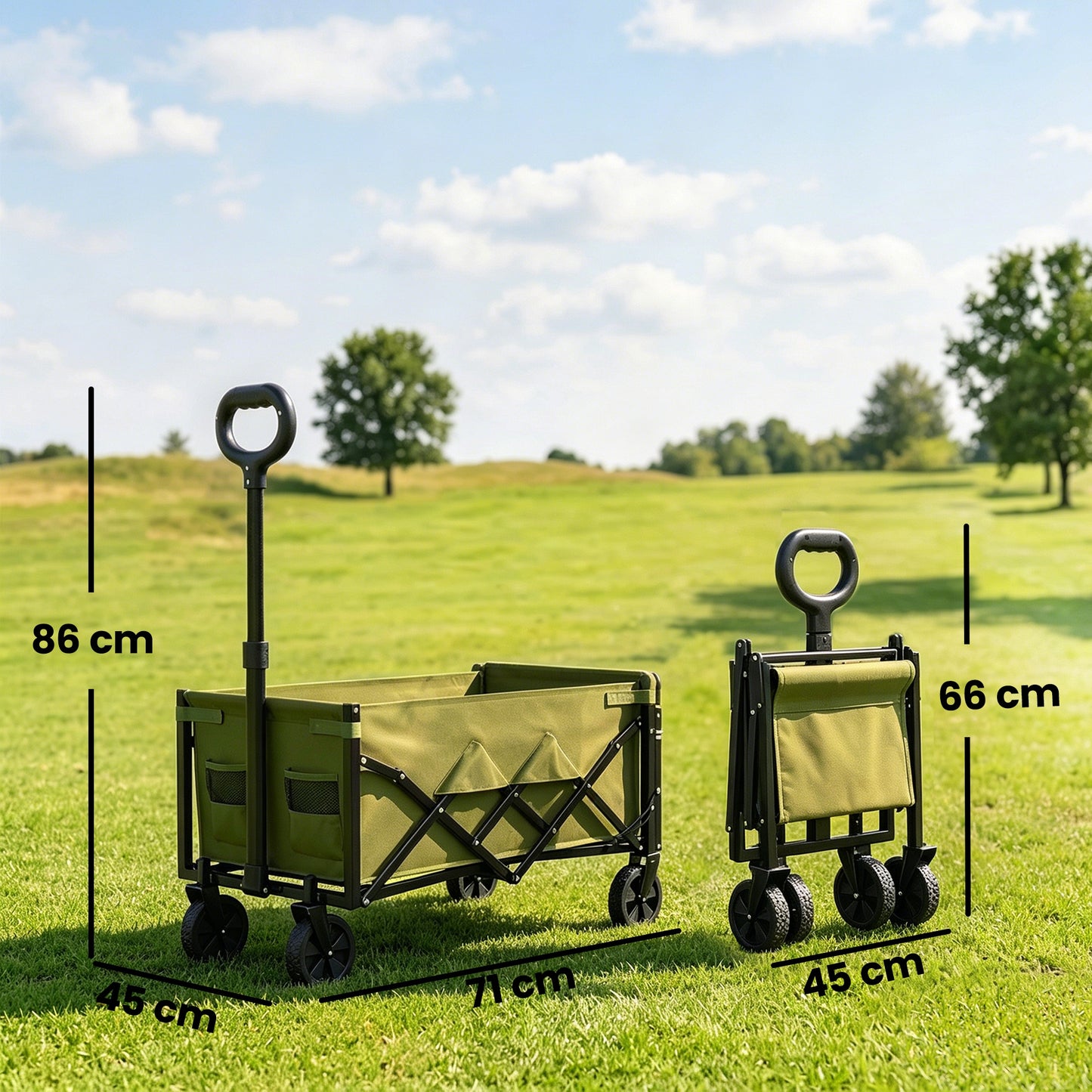 60L Foldable Festival Trolley on Wheels, Collapsible Wagon Cart with Drop-Down Tailgate, Adjustable Handle, Green