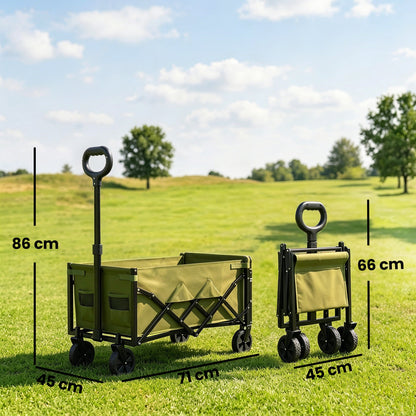 60L Foldable Festival Trolley on Wheels, Collapsible Wagon Cart with Drop-Down Tailgate, Adjustable Handle, Green