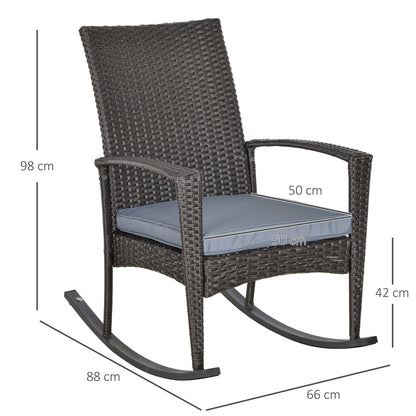 Outdoor PE Rattan Rocking Chair, Garden Rocking Chair Set with Armrest and Cushion, Grey