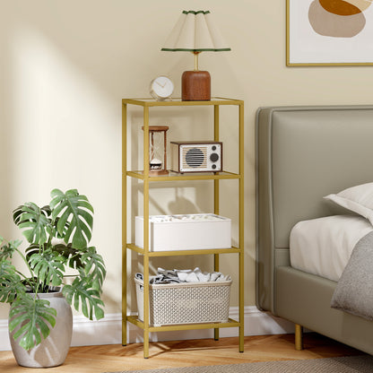 4-Tier Shelving Unit, Glass Shelf, Vertical Storage Shelf for Living Room, Home Office, Bedroom, Bathroom, Gold Tone