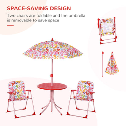 Kids Outdoor Bistro Table and Chair Set Butterfly Pattern Garden Patio Backyard with Removable & Height Adjustable Parasol