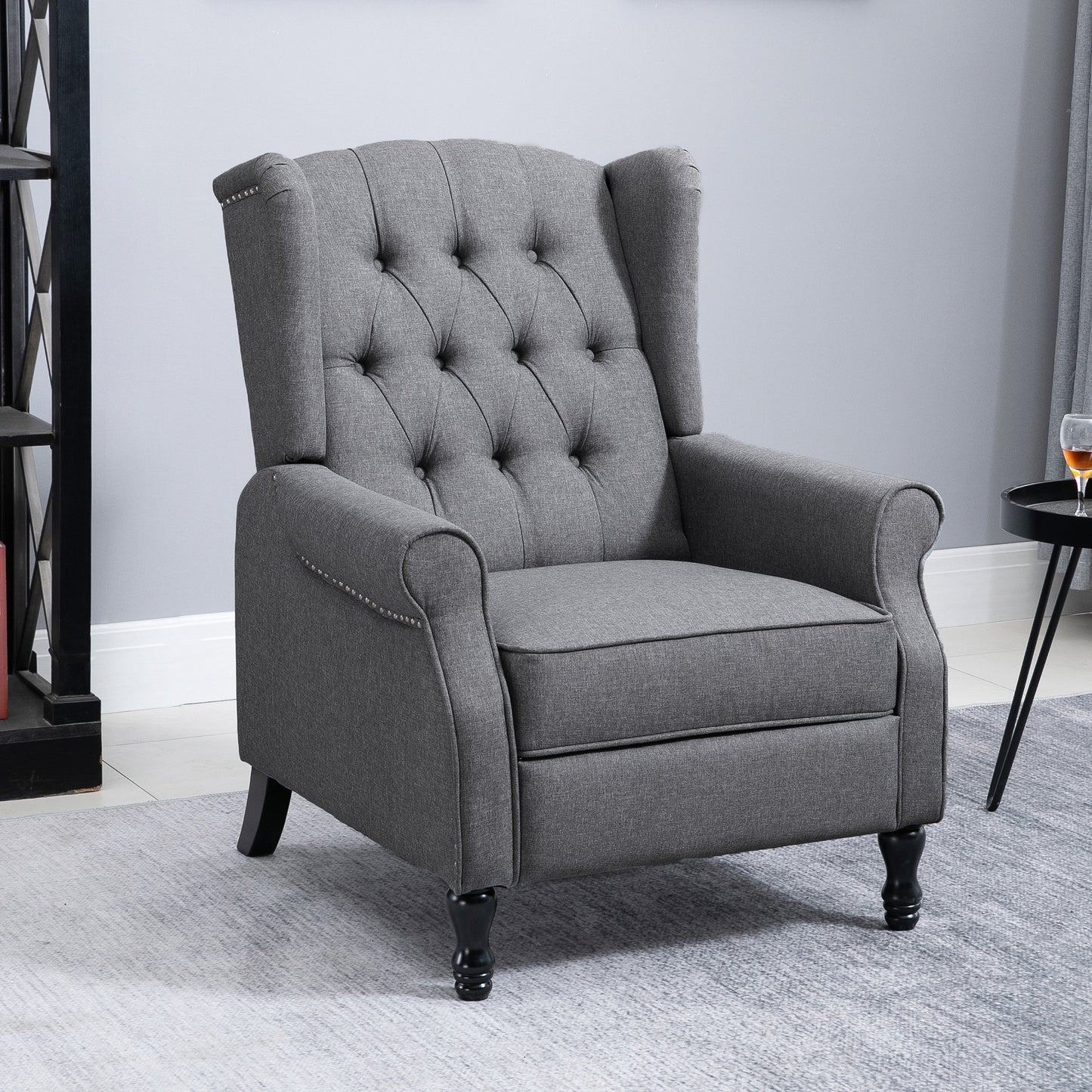 Recliner Armchair, Vintage Reclining Chair with Nail Head Trim, Wingback Chair with Button Tufted Back and Footrest