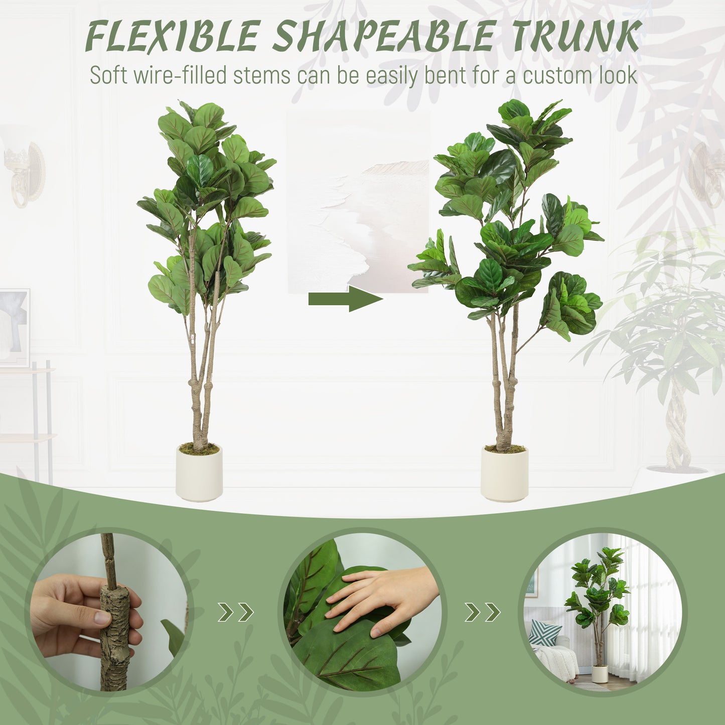 180cm Artificial Fiddle Leaf Fig Tree - Green