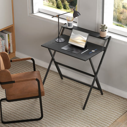 81.5 cm Folding Computer Desk with Monitor Shelf - Black