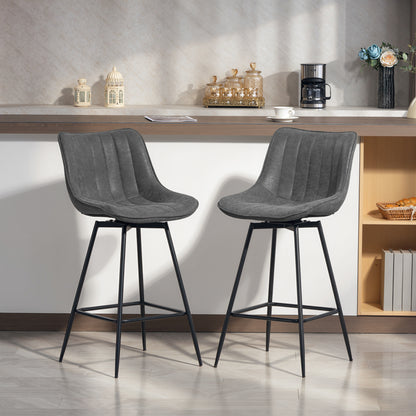 Set of 2 PU Leather Swivel Bar Stools - Grey