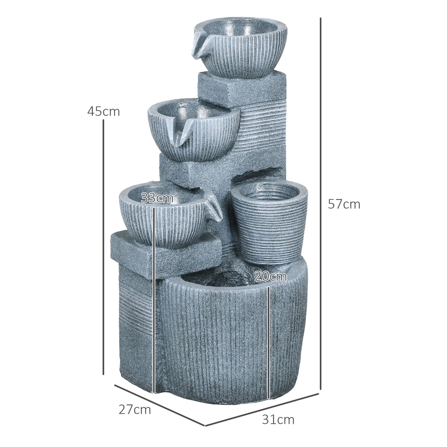 Solar Powered Outdoor Water Fountain - Dark Grey