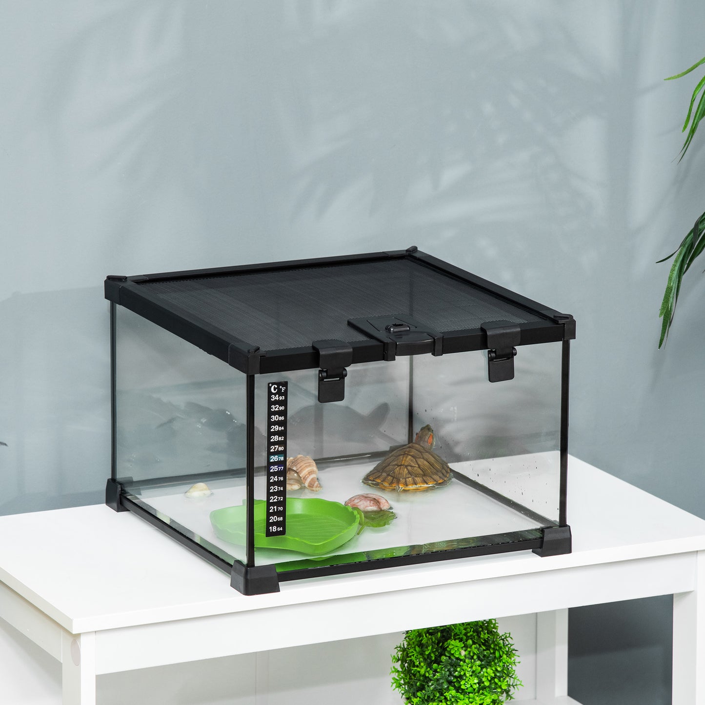 Glass Reptile Terrarium Insect Breeding Tank Vivarium Habitats with Thermometer for Lizards, Horned Frogs, Snakes, Spiders