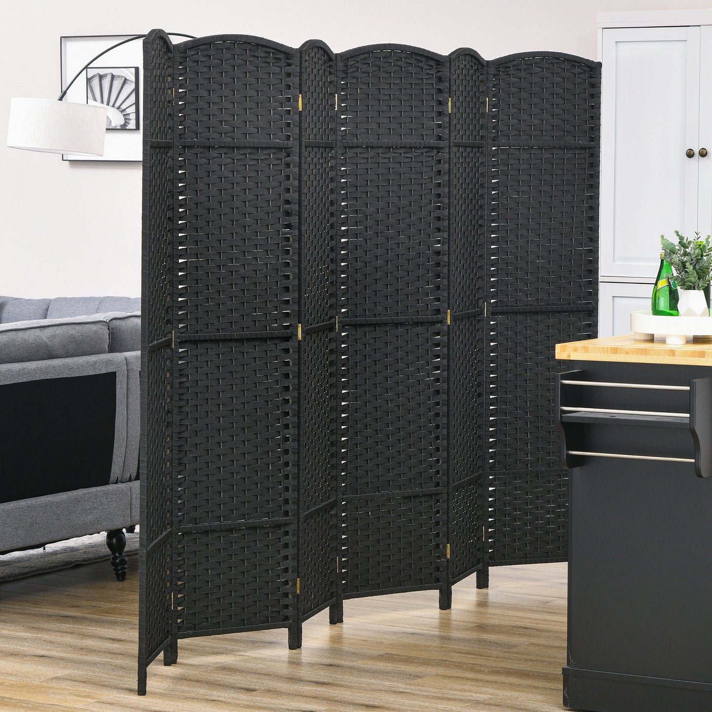 6 Panel Folding Room Divider, Freestanding Privacy Screen for Living Room, Bedroom and Office, 240 x 170cm, Black