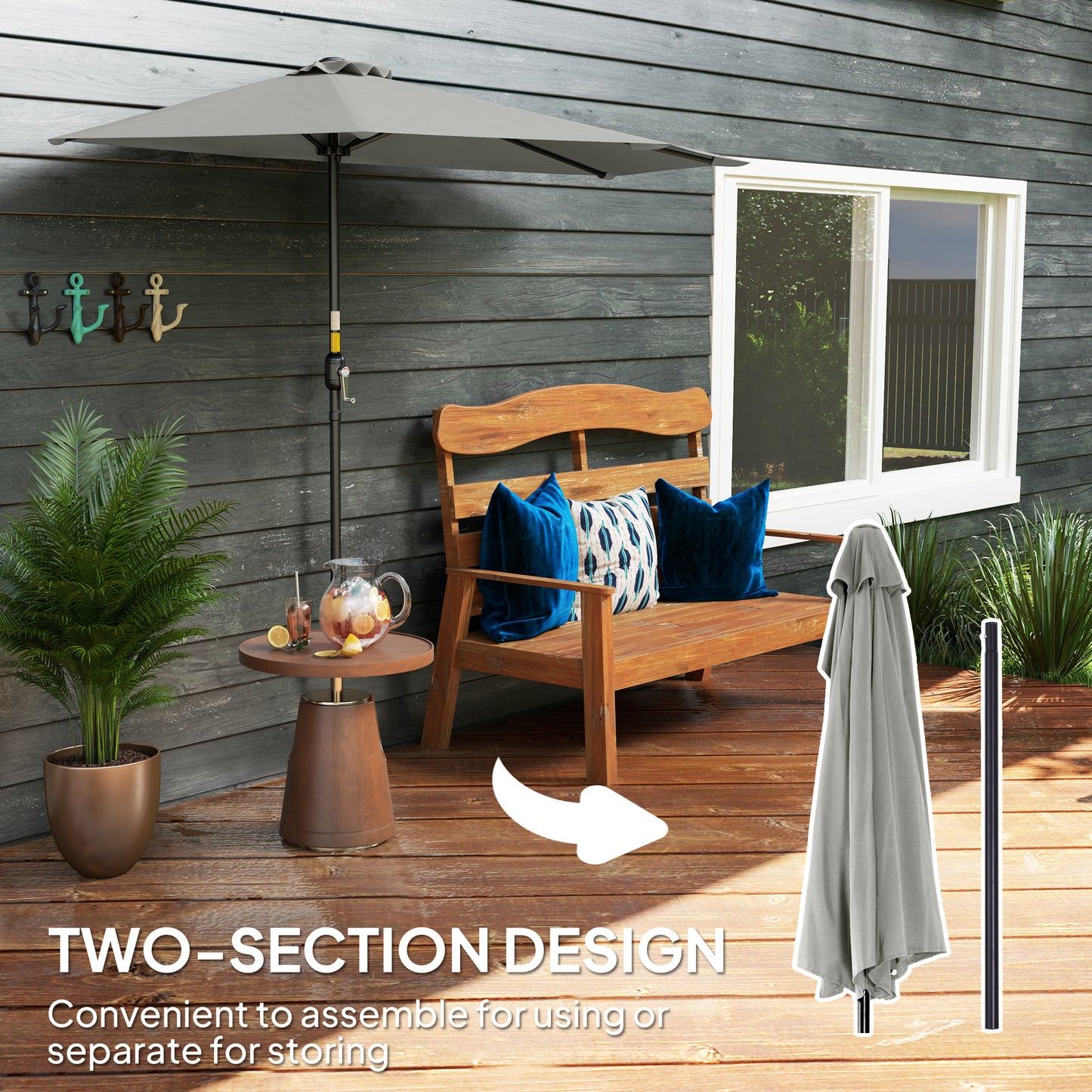 Half Round Parasol Umbrella - Light Grey
