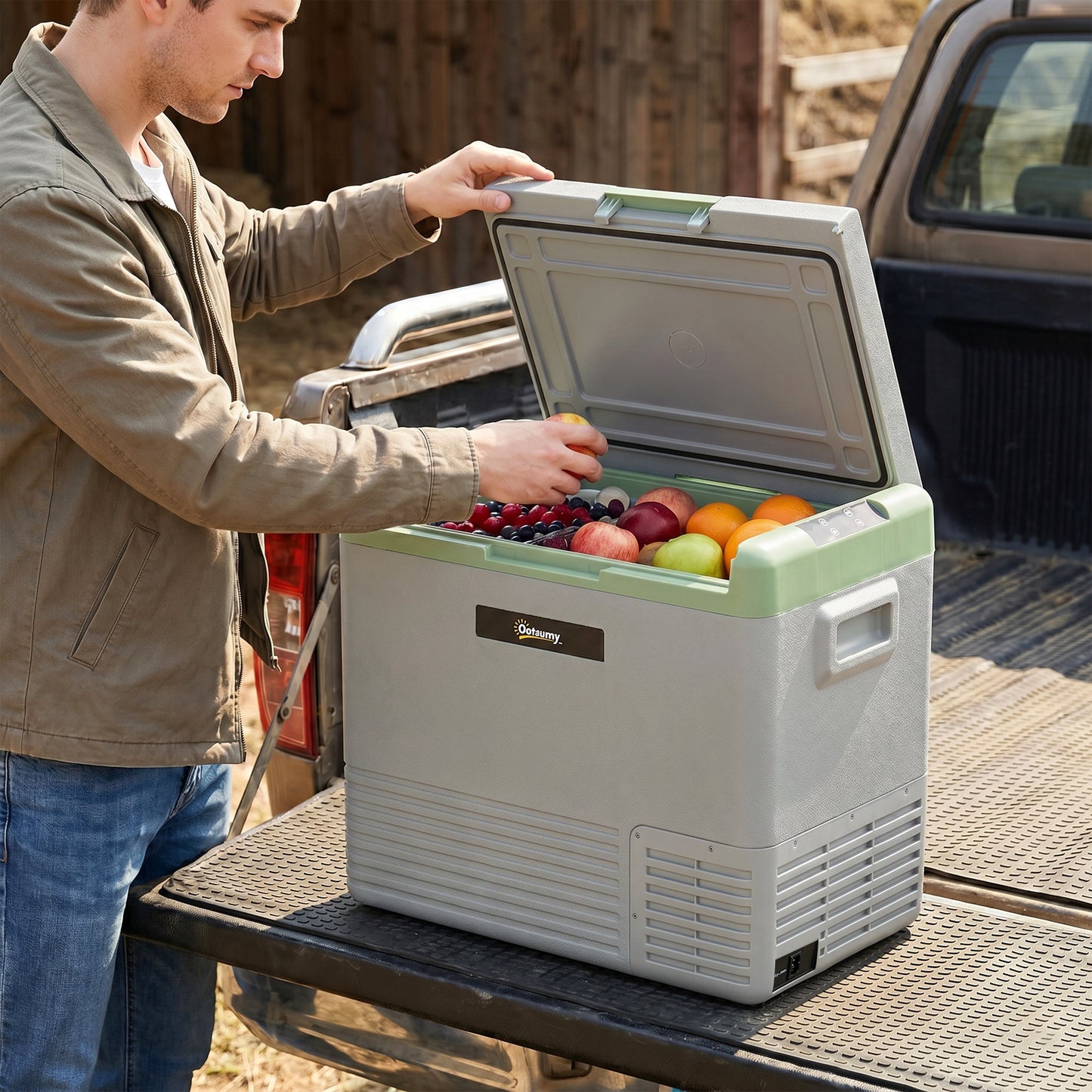50L Portable Car Refrigerator - Light Green and Grey