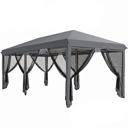 3 x 6m Pop Up Gazebo, Outdoor Canopy Shelter, Marquee Party Wedding Tent with 6 Mesh Walls and Carry Bag, Grey