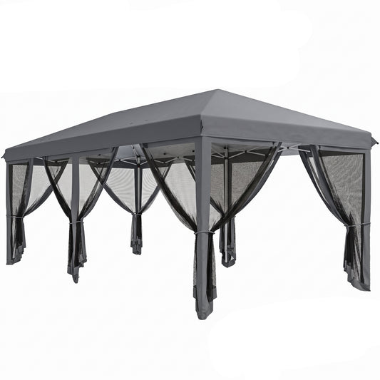 3 x 6m Pop Up Gazebo, Outdoor Canopy Shelter, Marquee Party Wedding Tent with 6 Mesh Walls and Carry Bag, Grey