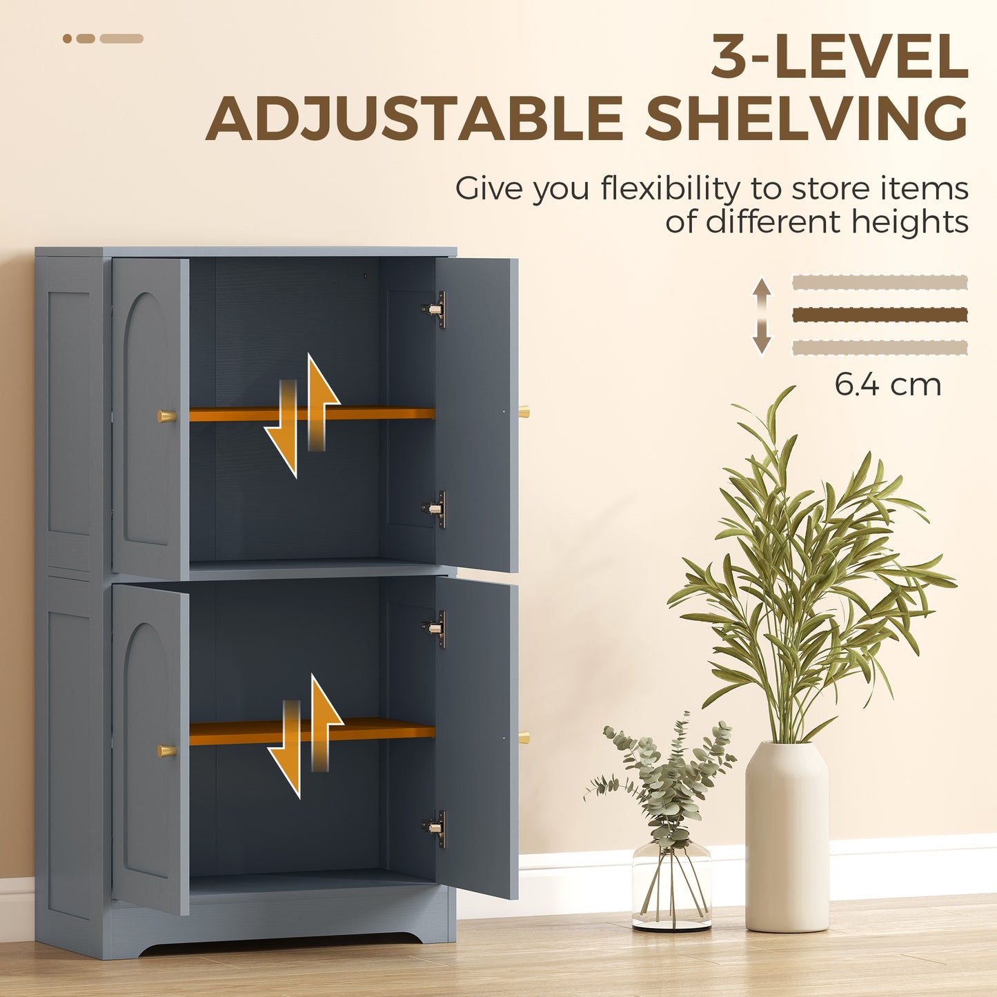 4-Door Kitchen Storage Cabinet with Adjustable Shelves - Grey