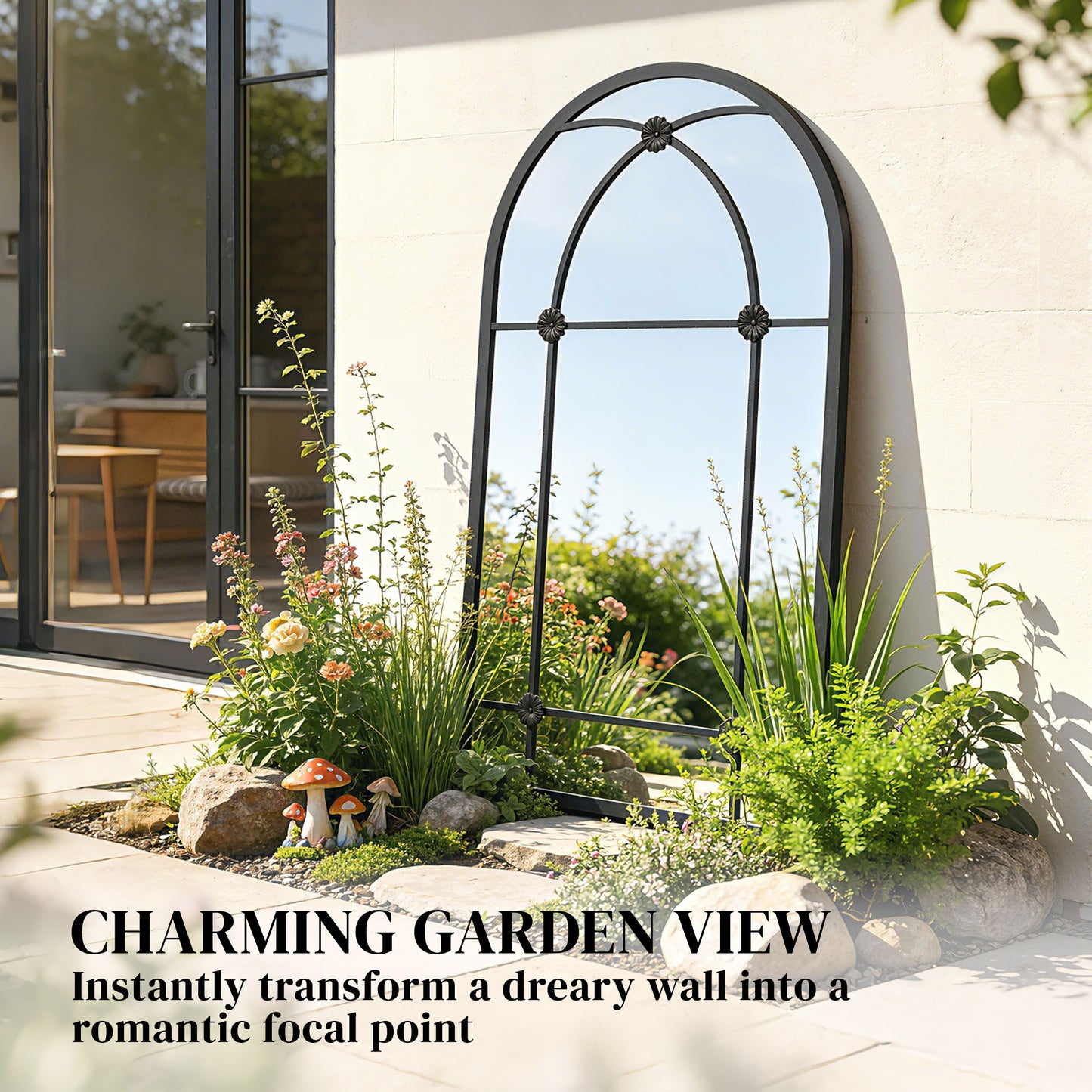 Arched Mirror, Shatterproof Acrylic Windowpane Wall Mounted Mirror with Robust Metal Frame, 100 x 60 cm, Black