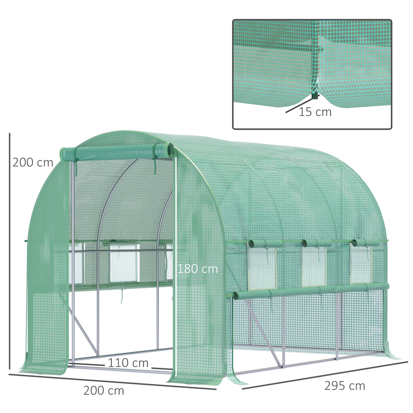 Walk-in Polytunnel Greenhouse Green House with Roll-up Sidewalls, UV-resistant PE Cover, 3 x 2 x 2m, Green