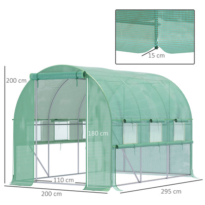 Walk-in Polytunnel Greenhouse Green House with Roll-up Sidewalls, UV-resistant PE Cover, 3 x 2 x 2m, Green