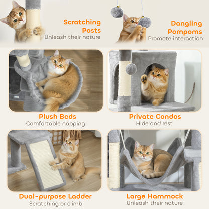 Cat Tree, 192 cm Large Multi-Level Cat Tower for Indoor Kittens with 8 Scratching Posts, 3 Plush Beds, 2 Hammocks