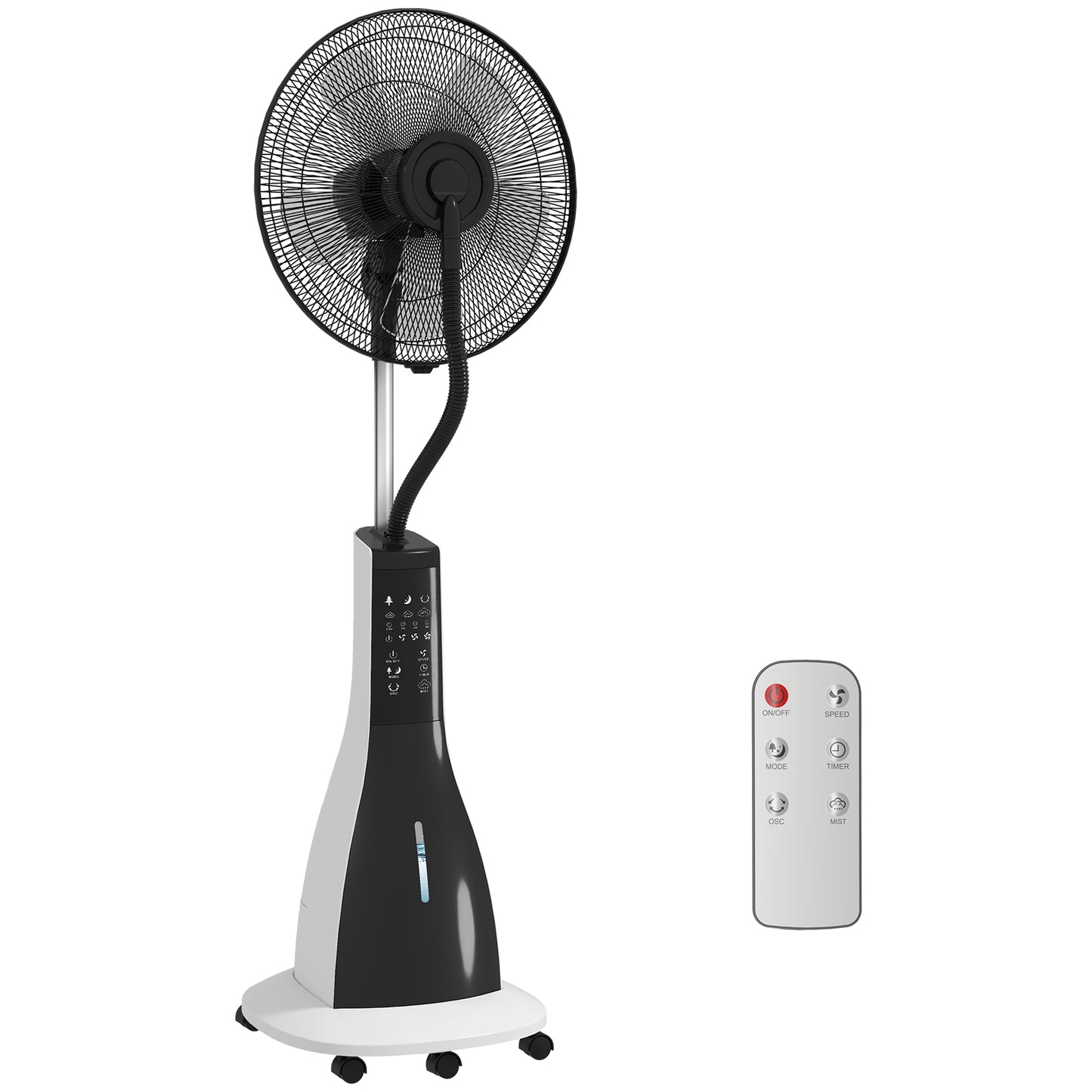Pedestal Fan with Water Mist Spray, Spray Misting Fan with 75° Oscillation, Remote Control, Tilt Head, 3 Speeds, 3 Modes
